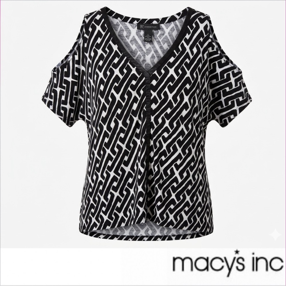 INC Black and White Maze Print Blouse